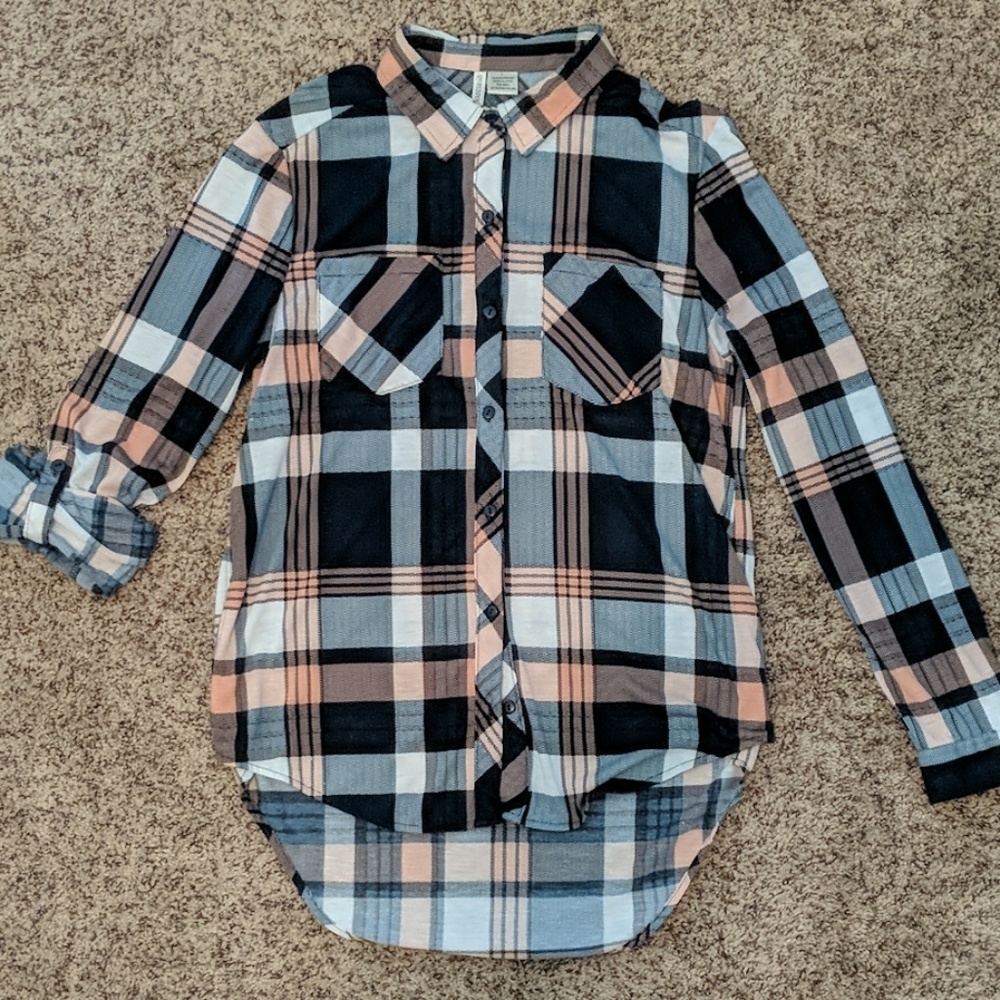 Button down LS shirt Large Navy Peach